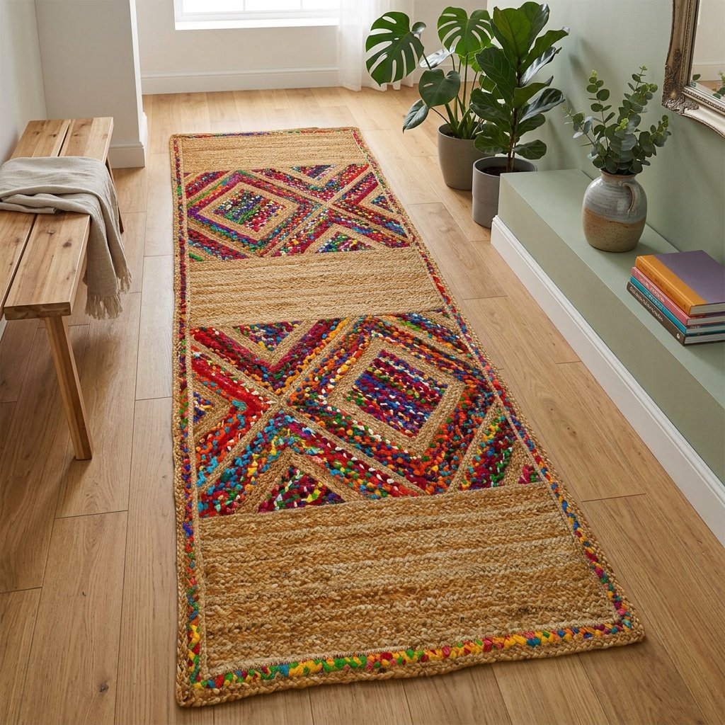 Alfombra de trapo de yute arco iris Rainbow jute rag runner rug