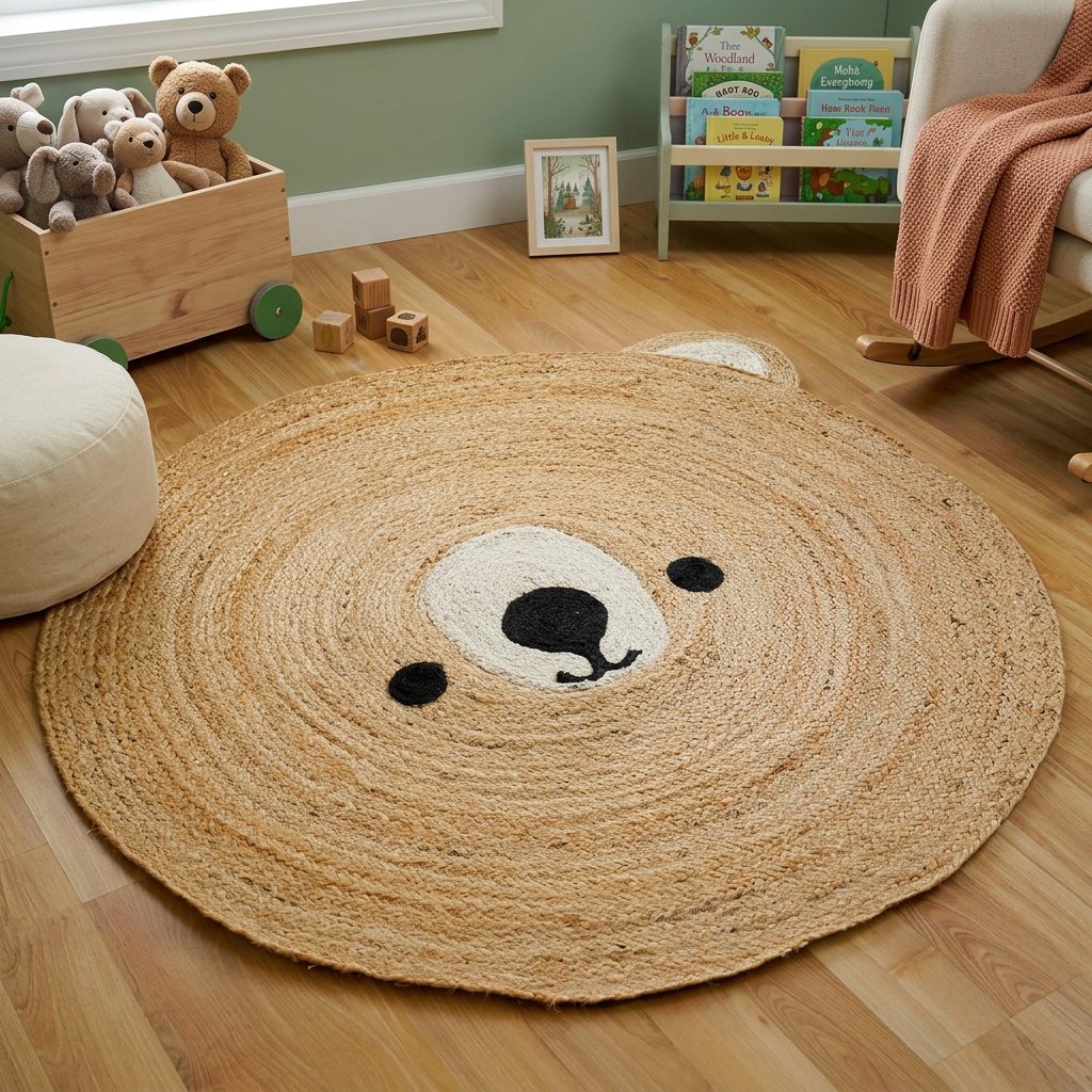 Alfombra de yute redonda habitación infantil Round jute rug kids room