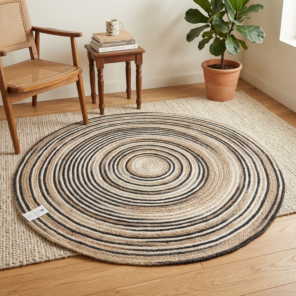 Alfombra redonda de yute a rayas Striped jute round rug