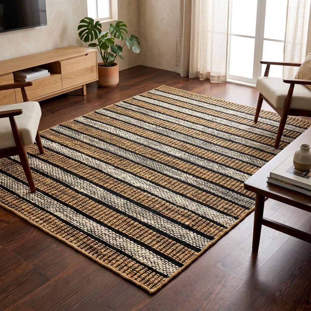 Alfombra moderna de rayas de algodón y yute Striped modern cotton and jute rug