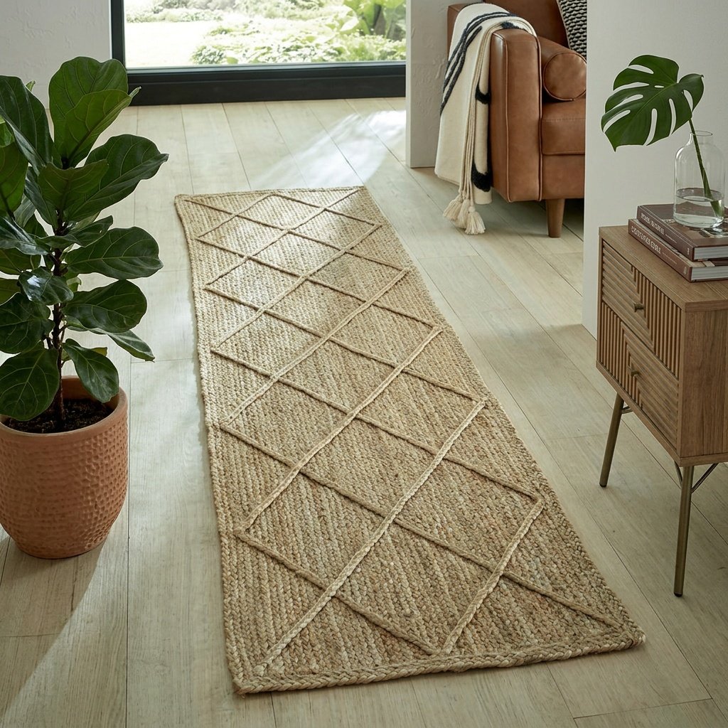 Alfombra de yute con textura de rombos Textured diamond jute rug