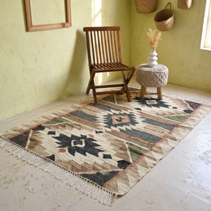 Vintage cotton and jute kilim rug