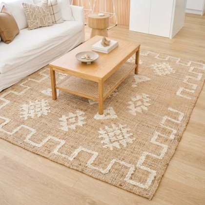 Inicio White and natural cotton jute rug