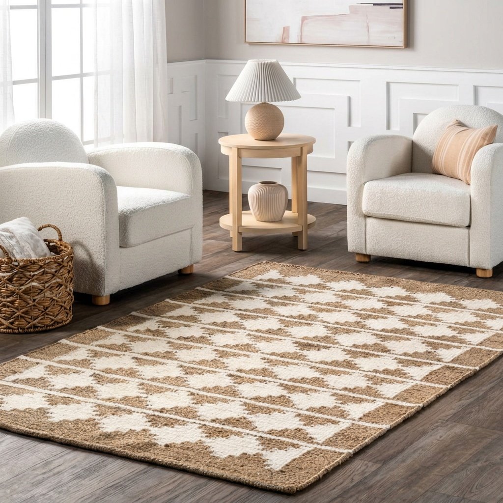 Alfombra de yute de cáñamo blanco y natural White and natural hemp jute rug
