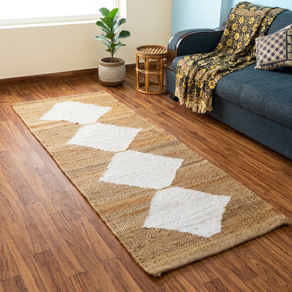 Alfombra de yute de cáñamo diamante blanco White diamond hemp jute rug