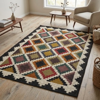 Wool jute kilim rug with diamond pattern
