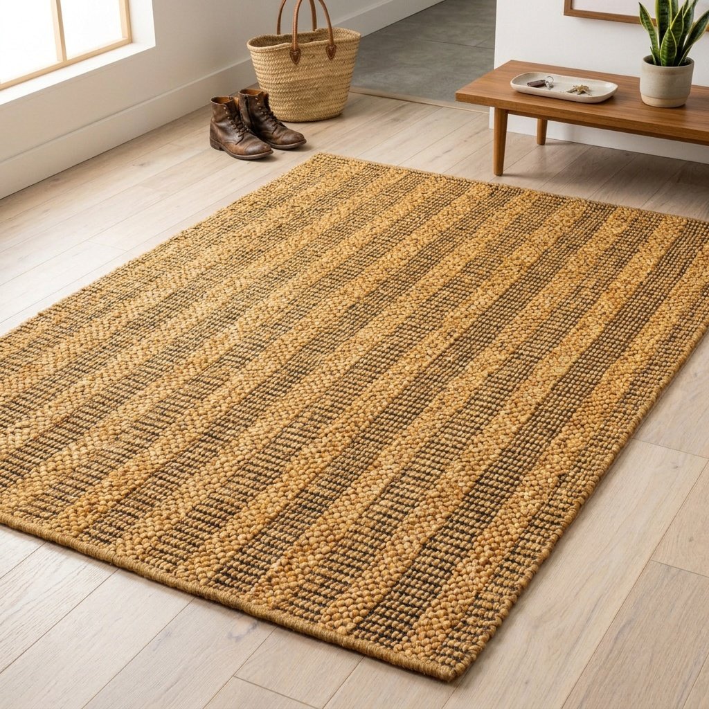 Alfombra amarilla de algodón y yute Yellow cotton and jute rug