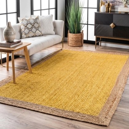 Yellow jute rug with natural border