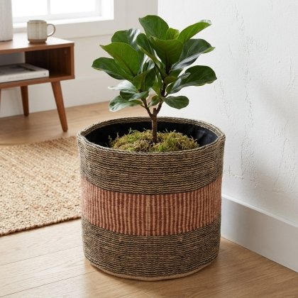 Inicio Black and rust jute stripe basket