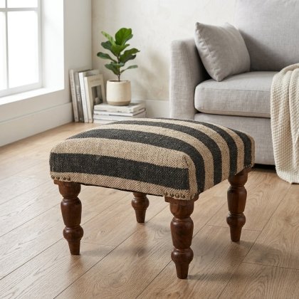 Inicio Black striped jute footsool ottoman