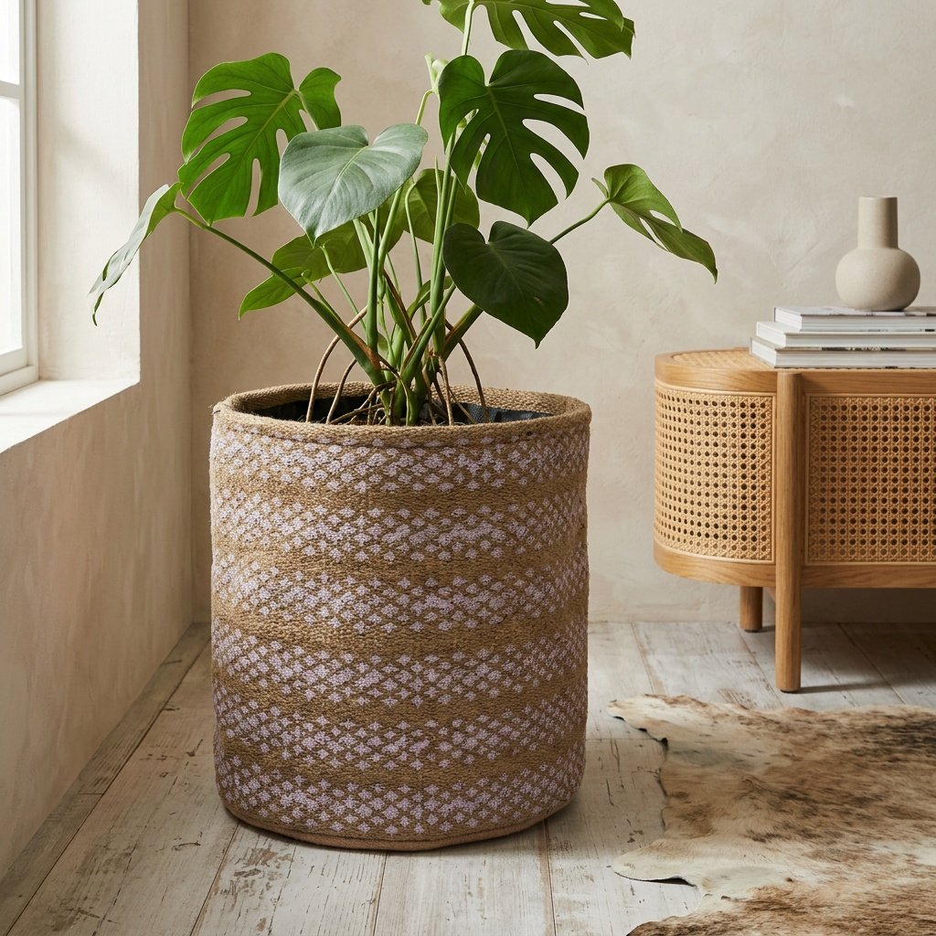 Cesta redonda de yute marrón Brown jute round basket