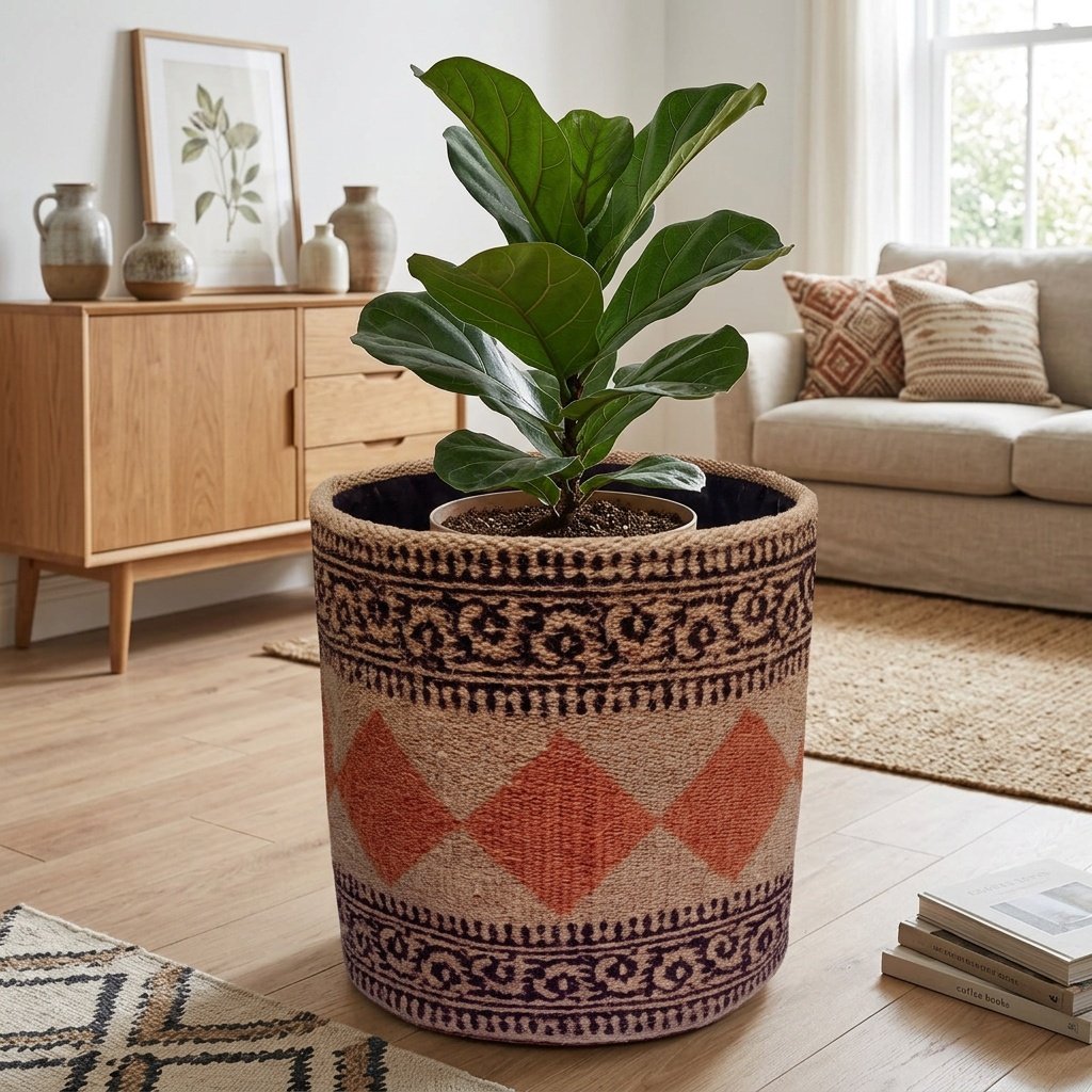 Cesta redonda de yute romboidal Diamond pattern jute round basket