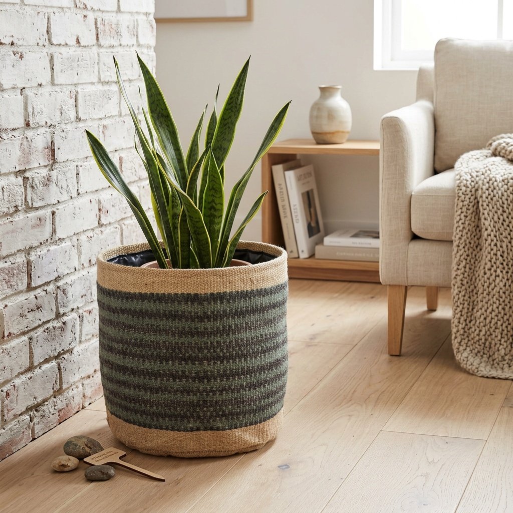 Cesta redonda de yute con borde marfil Ivory border jute round basket